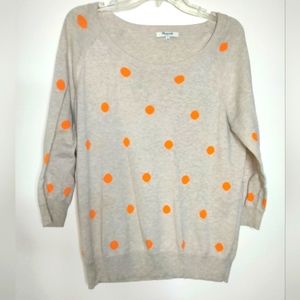 Madewell (Size S) Oatmeal & Orange Polka Dot Lightweight Sweater